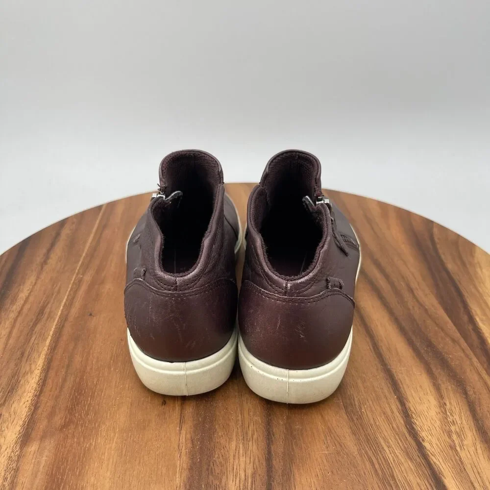 Ecco Soft 7 Shoes Womens 8 / 39 Brown Leather Comfort Zip Sneakers Boots Booties